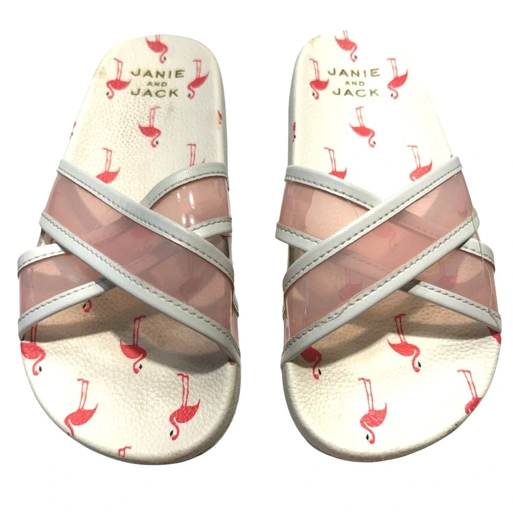 Janie and Jack Slide Sandals Girls Size 11 Pink Flamingo Crisscross Strap Water